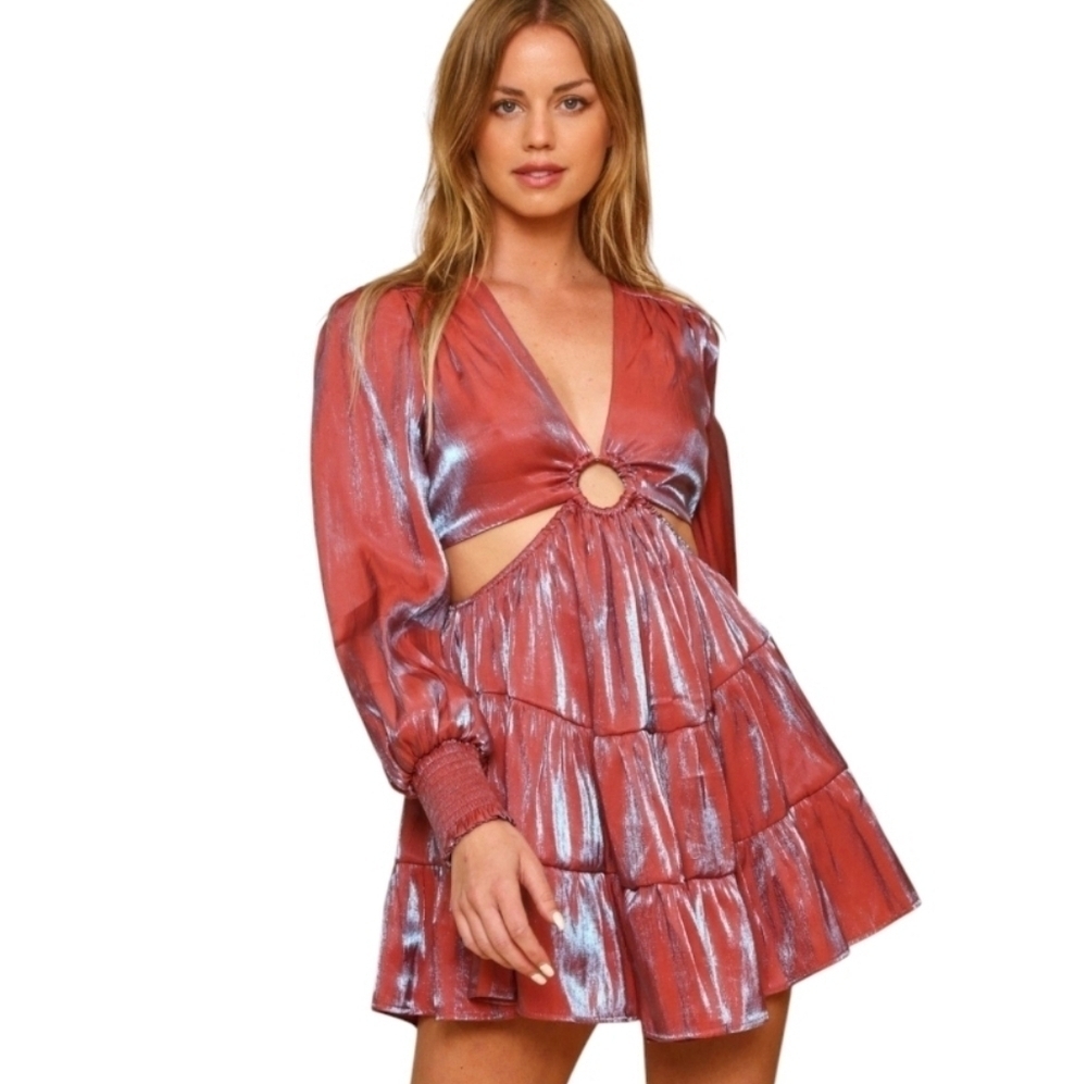 Peach Love Iridescent Cut Out Evening Party Dress